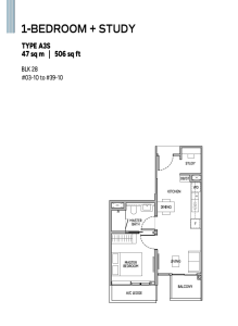 union-square-residences-floor-plan-1-bedroom-study-type-A3S